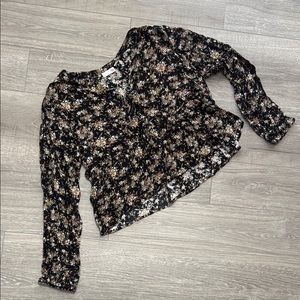 SO Black and Orange Crop Top with Puff Sleeves and Peter Pan Collar